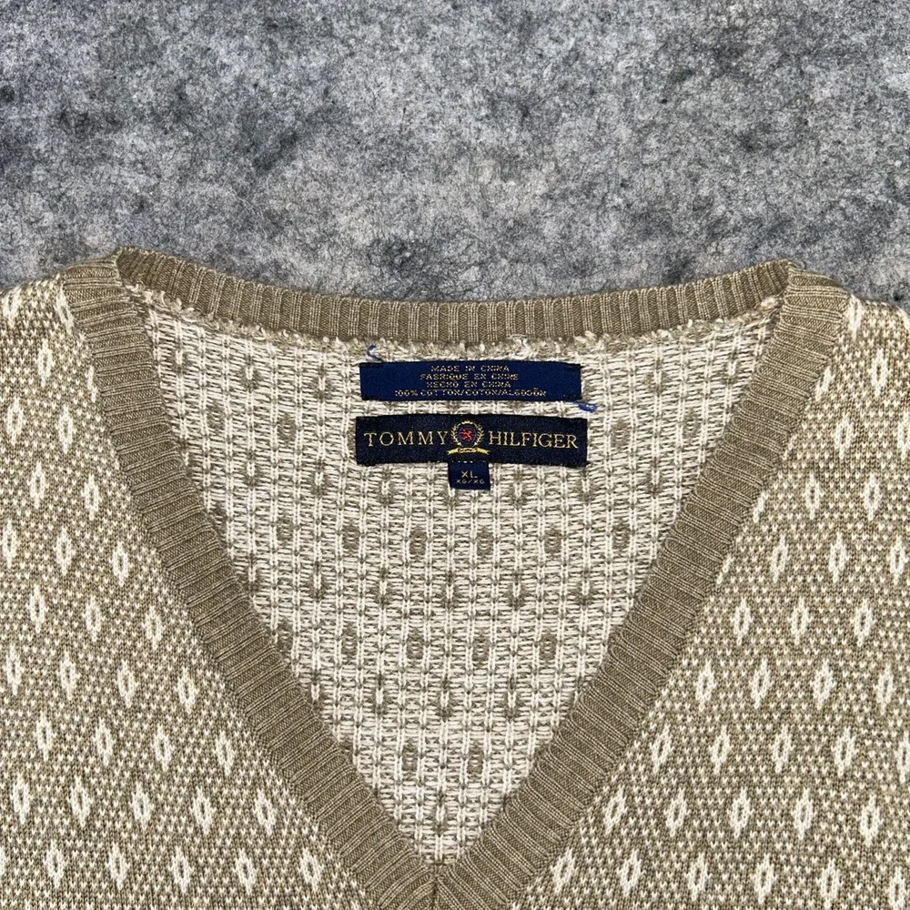 Vtg Tommy Hilfiger Mens‎ Lrg Knit V Neck Argyle Diamond Sweater Vest Preppy Y2K